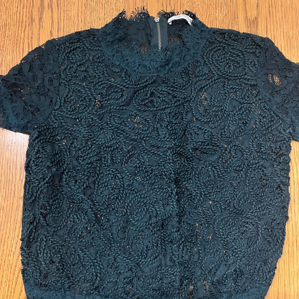 Zara Green Embellished Short Sleeve Blouse with Mandarin Collar